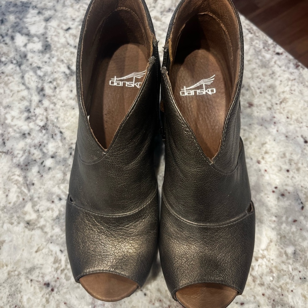 Dansko Women's Metallic Brown Peep Toe Boot